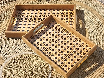 طقم صينية تقديم ضيافة خشبية