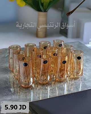 طقم كاسات ماء عسلي 12 كاسة