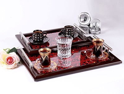 طقم صواني ضيافة خشبية لون بني