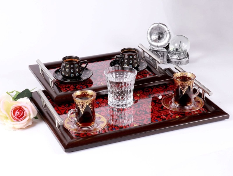 طقم صواني ضيافة خشبية لون بني