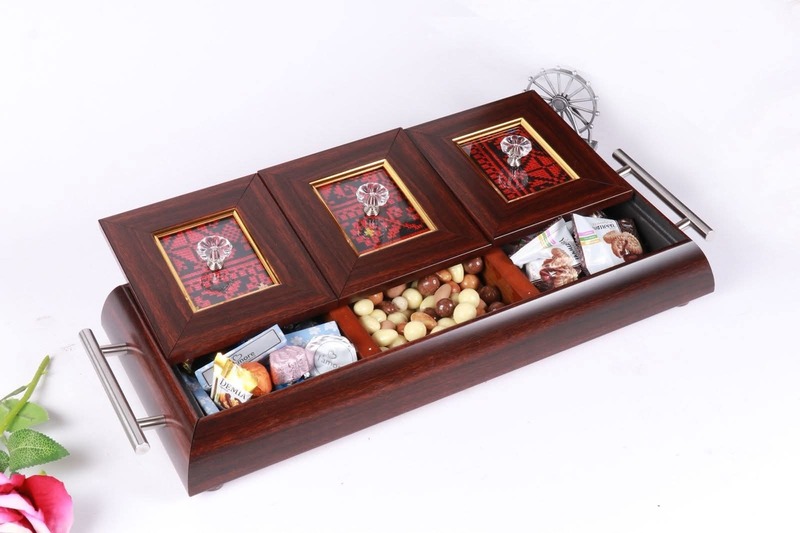 مضيفة حلو خشبية ثلاثية لون بني