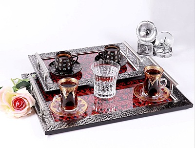 طقم صواني ضيافة خشبية لون اسود