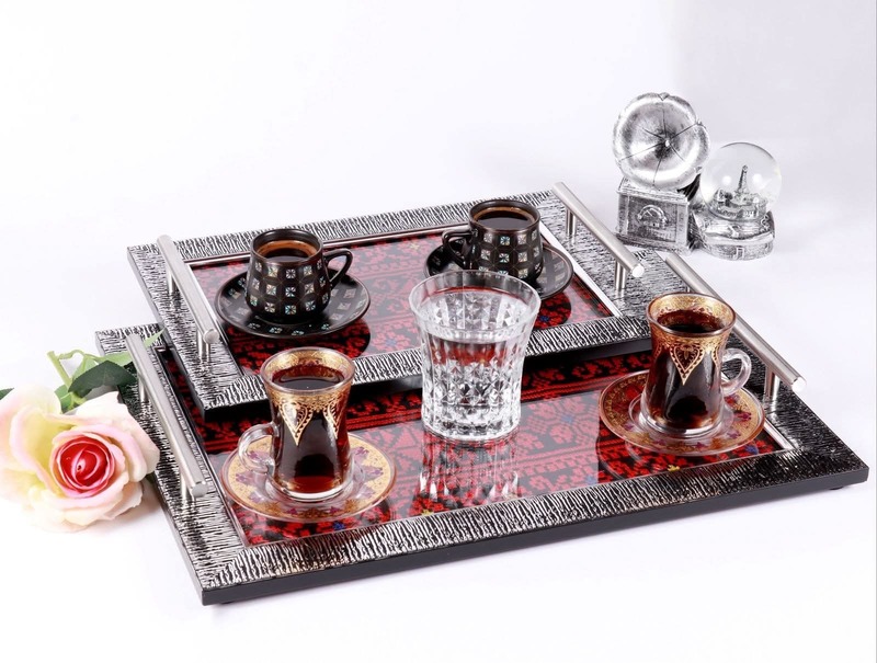 طقم صواني ضيافة خشبية لون اسود