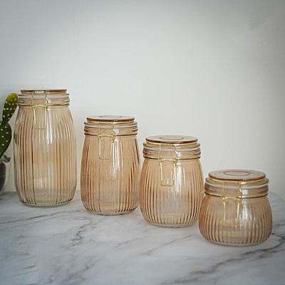 طقم بهارات زجاج مع قفل اغلاق 4 قطع