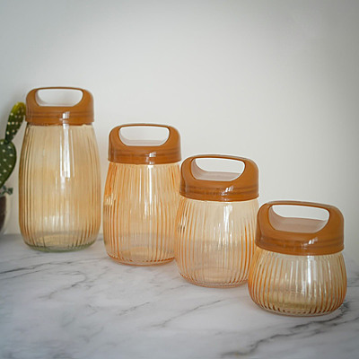 طقم بهارات زجاجي بغطاء بلاستيكي 4 قطع