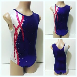 BERRY PASSION! White & Purple Shiny Mystique with Cherry Swirls and Rhinestones Gymnastics, Dance, Tumbling Leotard for Girls