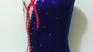 BERRY PASSION! White & Purple Shiny Mystique with Cherry Swirls and Rhinestones Gymnastics, Dance, Tumbling Leotard for Girls