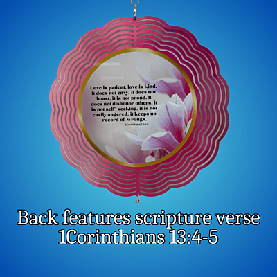 Mom Tribute Wind Spinner – 10" Floral Design with 1Corinthians 13:4-5 Scripture