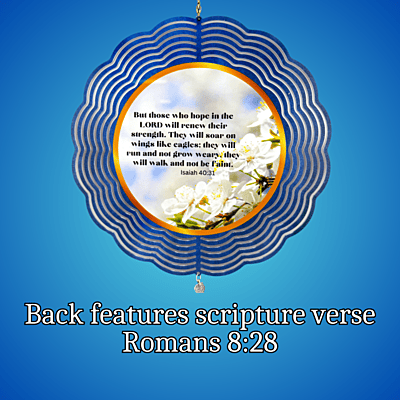Mom Tribute Wind Spinner – 10" Floral Design with Heart Charm and Romans 8:28 Scripture
