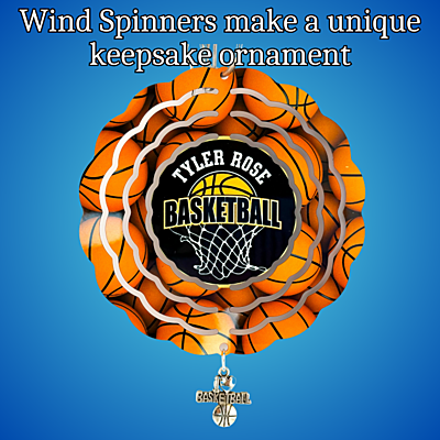 Custom 4" Aluminum Wind Spinners – Tyler Rose Special Olympics Basketball Fundraiser Front