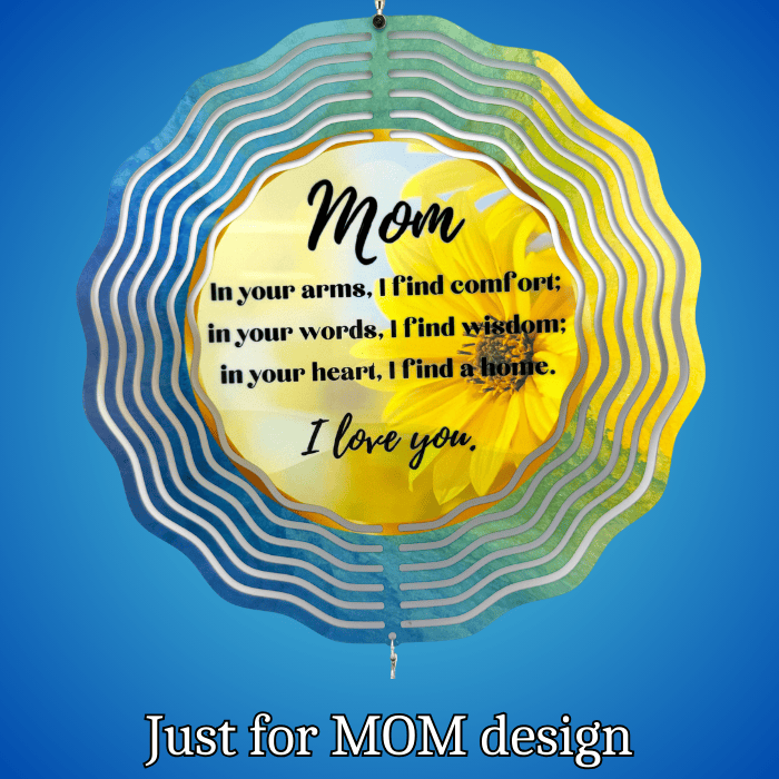 Mom Tribute Wind Spinner – 10" Floral Design with Heart Charm and Romans 8:28 Scripture
