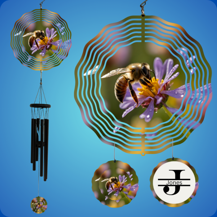 Purple Blossom Bee Wind Spinner with Personalized Chimes