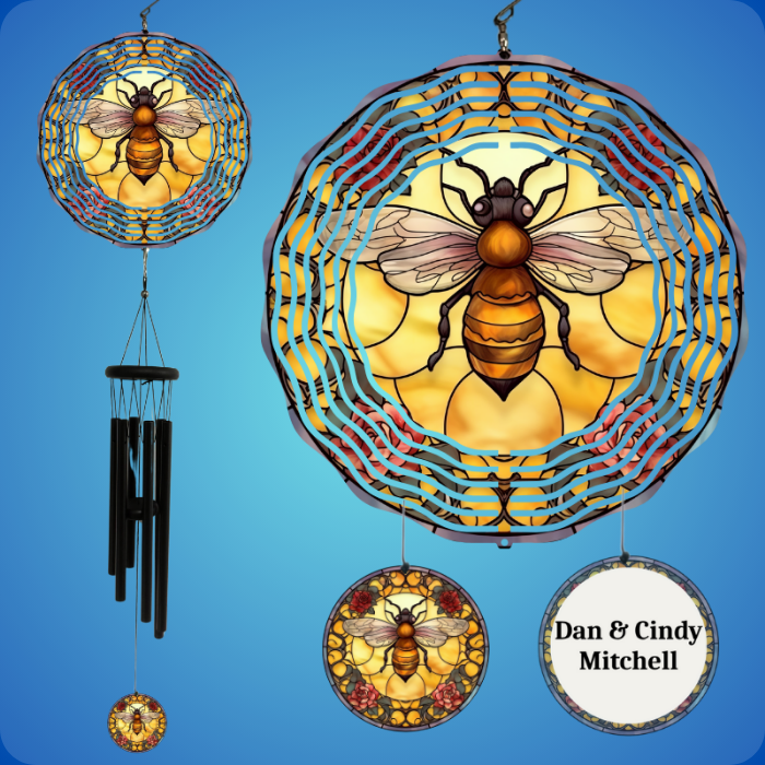 Beautiful Buzz: Stained Glass Bee Wind Spinner with Personalized Chimes