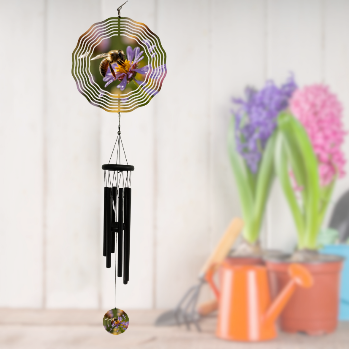 Purple Blossom Bee Wind Spinner with Personalized Chimes Purple Blossom Bee Wind Spinner with Personalized Chimes