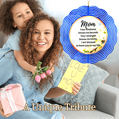 Mom Tribute Wind Spinner – 10" Floral Design with Heart Charm and Romans 8:28 Scripture
