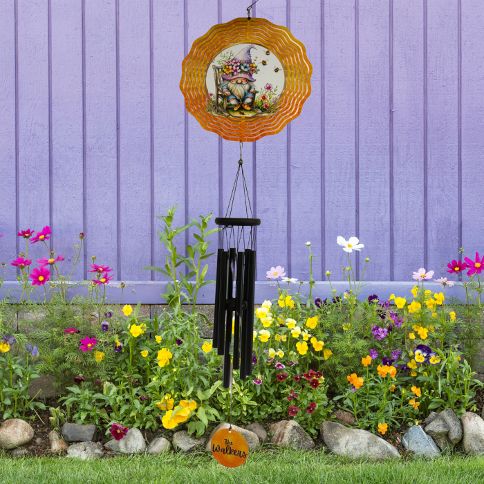 Garden Gnome Wind Spinner with Chimes – 10" Personalized Flower Garden Design Garden Gnome Wind Spinner with Chimes – 10" Personalized Flower Garden Design