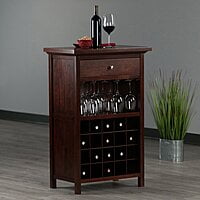Compact Wooden Wine Bar Cabinet | Liquor Rack with Glass Holders & Drawer Compact Wooden Wine Bar Cabinet | Liquor Rack with Glass Holders & Drawer