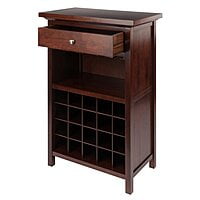 Compact Wooden Wine Bar Cabinet | Liquor Rack with Glass Holders & Drawer Compact Wooden Wine Bar Cabinet | Liquor Rack with Glass Holders & Drawer