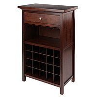 Compact Wooden Wine Bar Cabinet | Liquor Rack with Glass Holders & Drawer Compact Wooden Wine Bar Cabinet | Liquor Rack with Glass Holders & Drawer