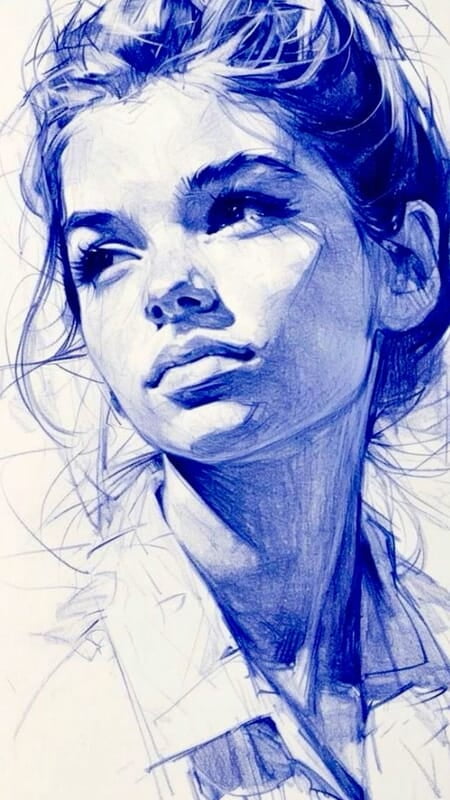 Women Blue Pen Sketches Women Blue Pen Sketches