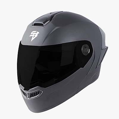 STEELBIRD SBA-8 ISS GLOSSY H.GREY WITH BLACK SPOILER C/V 580 MM WITH EXTRA SMOKE VISOR