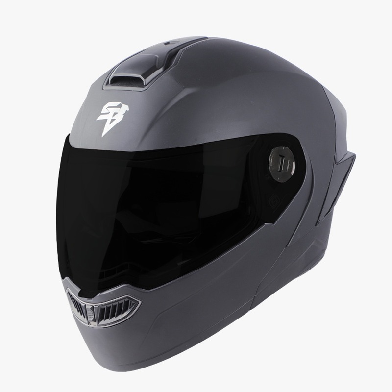 STEELBIRD SBA-8 ISS GLOSSY H.GREY WITH BLACK SPOILER C/V 580 MM WITH EXTRA SMOKE VISOR