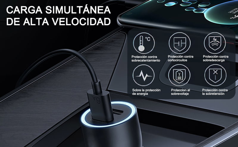 Cargador Auto 38W, Cargador Auto Carga Rapida,
