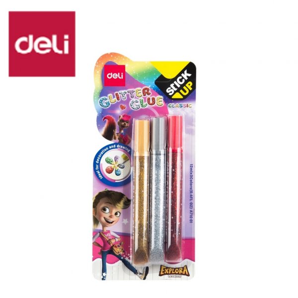 DELI A71001 GLITTER GLUE 12ML 3 COLORS
