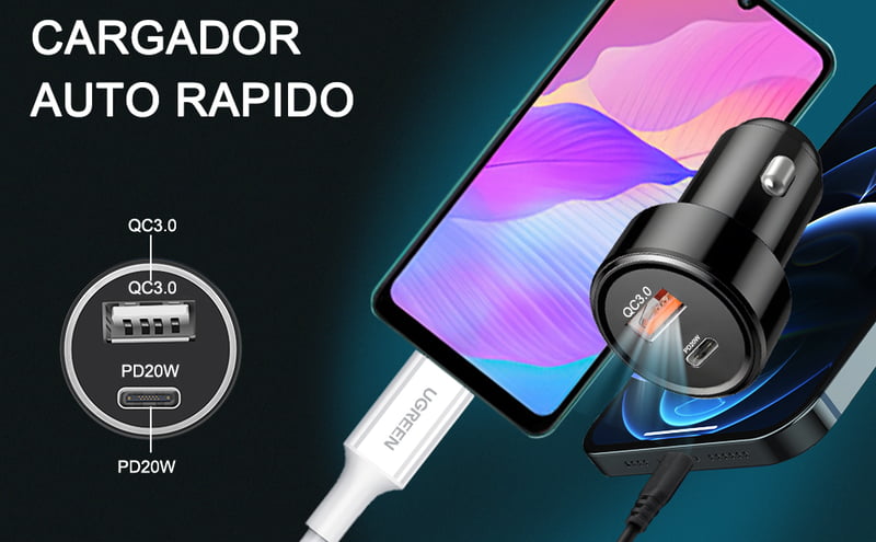Cargador Auto 38W, Cargador Auto Carga Rapida,