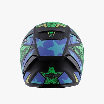 STEELBIRD SA-2 STAR GLOSSY BLACK/GREEN C/V 580 MM WITH EXTRA VISOR (SH)