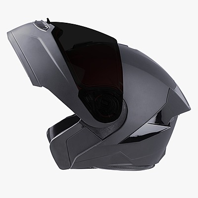 STEELBIRD SBA-8 ISS GLOSSY H.GREY WITH BLACK SPOILER C/V 580 MM WITH EXTRA SMOKE VISOR