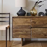 Solid Wood Media Console | Rustic Modern TV Stand with Drawers & Doors