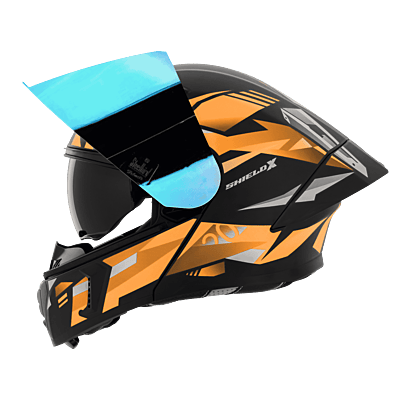 STEELBIRD SBA-20 ISS SHIELD X GLOSSY BLACK/ORANGE C/V 580 MM WITH EXTRA SMOKE VISOR