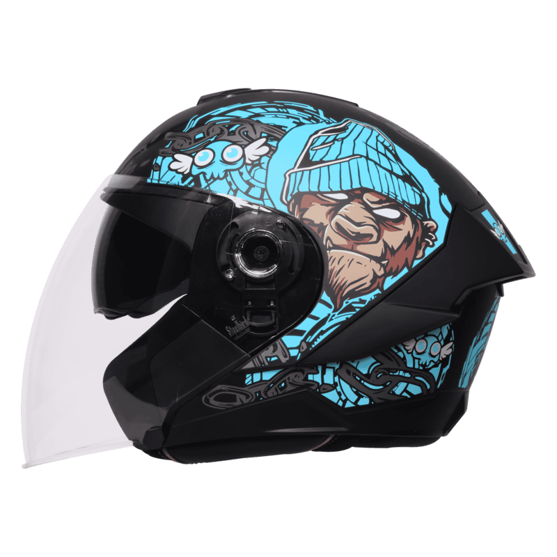 STEELBIRD SBA-10 MAD APE MATT BLACK/JAZZ BLUE C/V WITH INNER SMOKE SUNSHIELD 600MM (L)