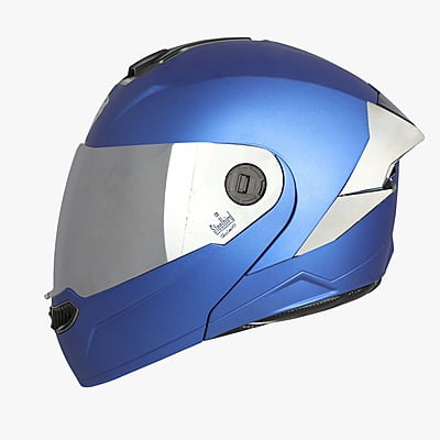 STEELBIRD SBA-8 ISS MAT Y.BLUE WITH BLACK SPOILER C/V 580 MM WITH EXTRA GOLD VISOR