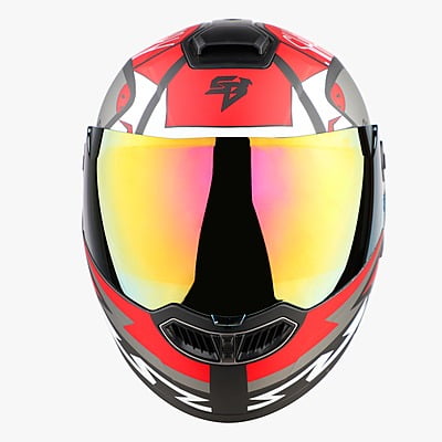 STEELBIRD SBA-8 ISS SHARKY MATT BLACK/RED C/V 580 MM WITH EXTRA GOLD VISOR & GOLD SPOILER