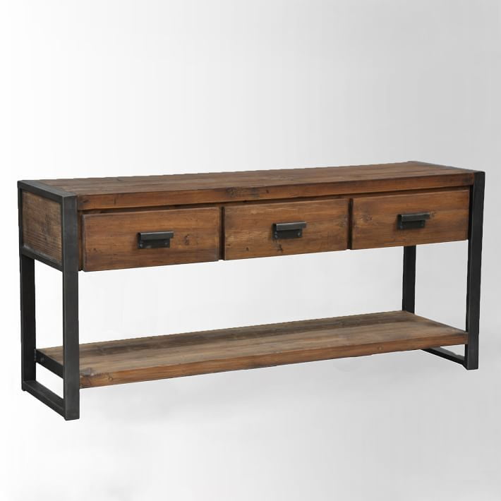 Industrial Solid Wood Media Cabinet with Drawers & Shelf Industrial Solid Wood Media Cabinet with Drawers & Shelf