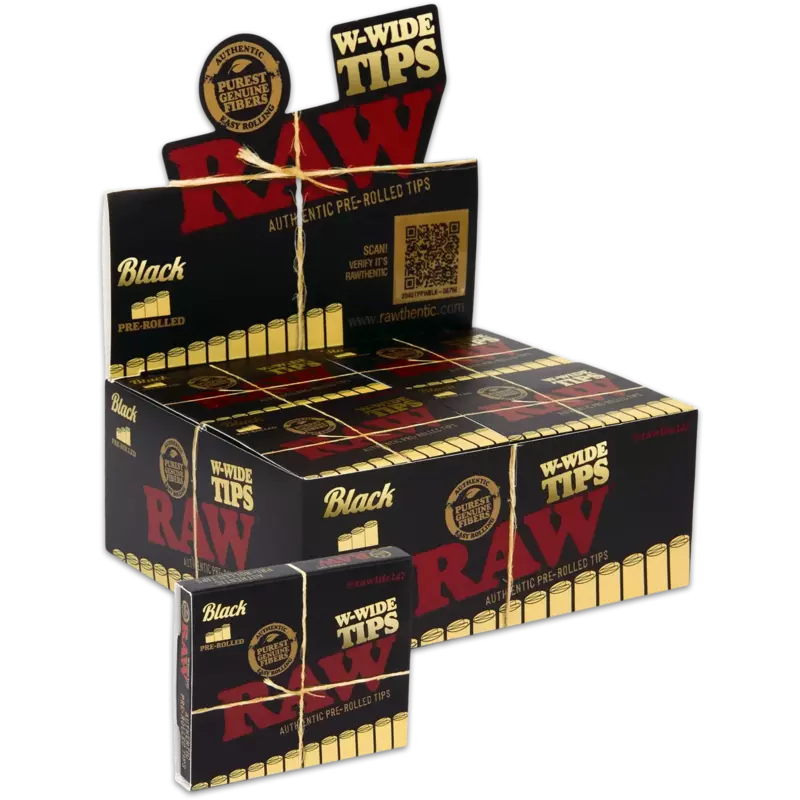 RAW® - Black W-Wide Pre-Rolled Tips (18ct) - Display of 20 RAW® - Black W-Wide Pre-Rolled Tips (18ct) - Display of 20