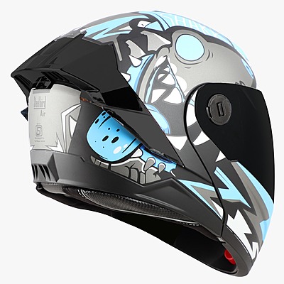 STEELBIRD SBA-8 ISS SHARKY GLOSSY BLACK/JAZZ BLUE C/V 580 MM WITH EXTRA SMOKE VISOR & BLACK SPOILER
