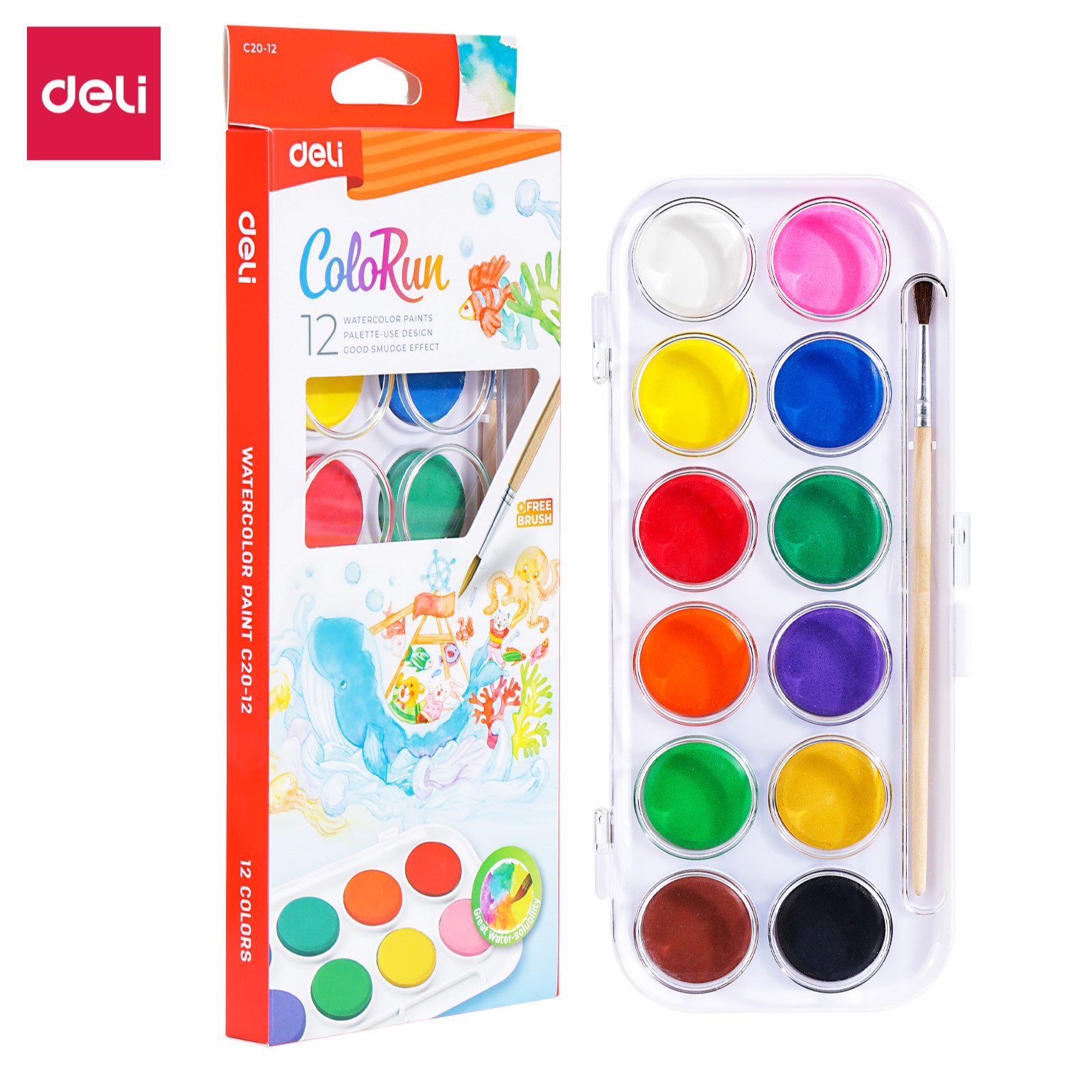 DELI C20-12 WATERCOLOR PAINTS 12 COLORS