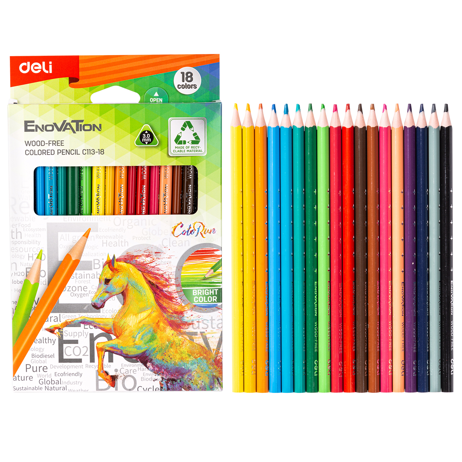 DELI C113-18 FULL-SIZE COLOR PENCILS 18/PKT