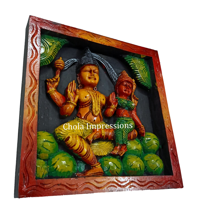 Shiva Parvati on Kailasa - Multi colour Wooden Wall Mount - 1ft