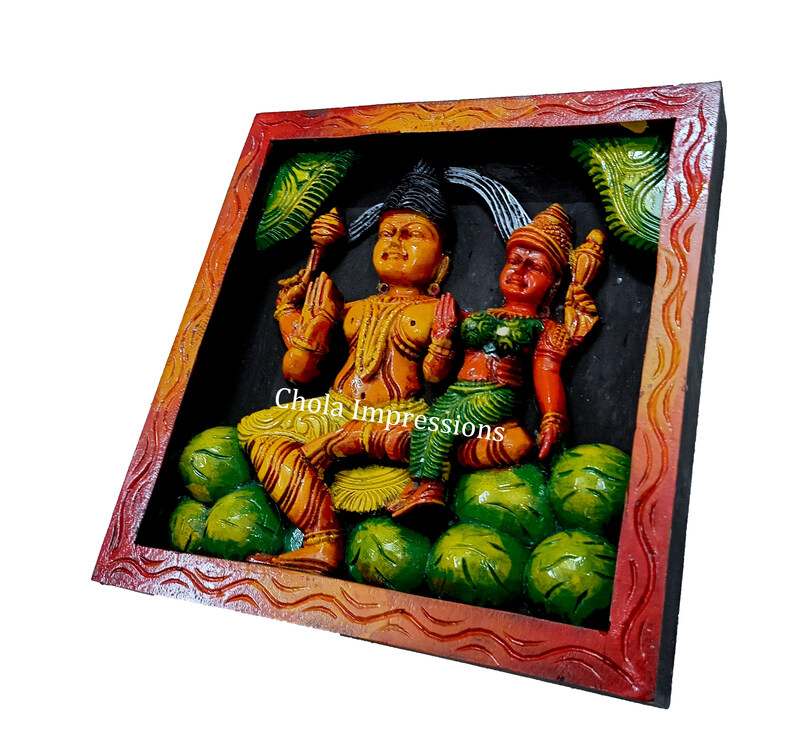 Shiva Parvati on Kailasa - Multi colour Wooden Wall Mount - 1ft