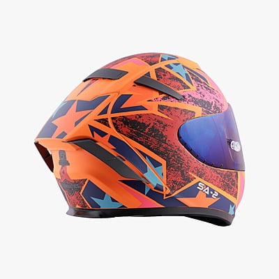 STEELBIRD SA-2 STAR FLUO ORANGE/RED FUNKY C/V 580 MM WITH EXTRA VISOR (SH)