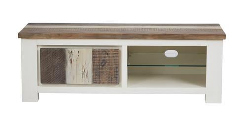 Reclaimed Wood & Distressed White TV Stand | Rustic Farmhouse Media Console