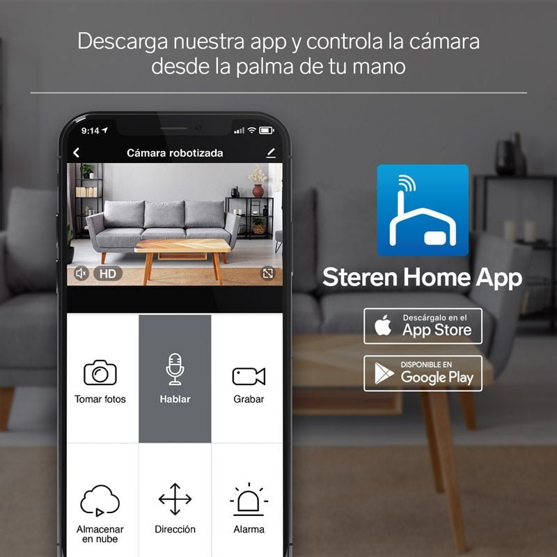 cámara wi-fiCámara de seguridad Wi-Fi* / Ethernet Full HD robotizada con seguidor de movimiento