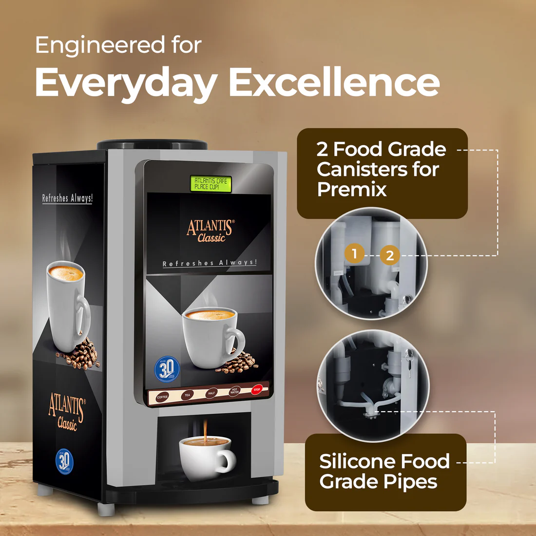 Atlantis Classic 2 lane Tea and Coffee vending machine-2 liter