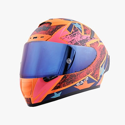 STEELBIRD SA-2 STAR FLUO ORANGE/RED FUNKY C/V 580 MM WITH EXTRA VISOR (SH)