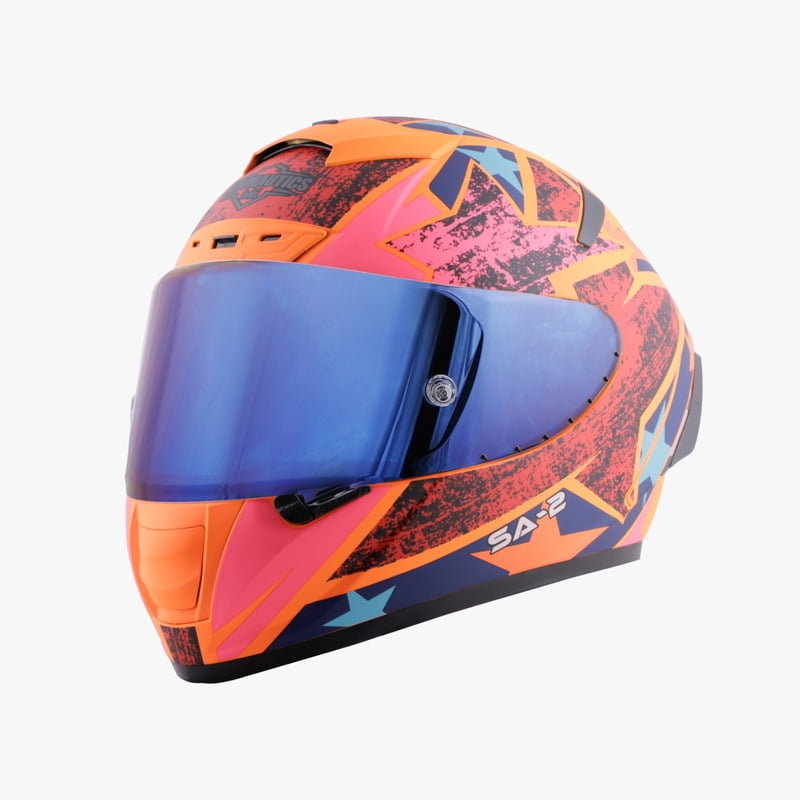 STEELBIRD SA-2 STAR FLUO ORANGE/RED FUNKY C/V 580 MM WITH EXTRA VISOR (SH)