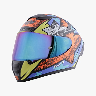 STEELBIRD SA-2 STAR GLOSSY BLACK/ORANGE C/V 580 MM WITH EXTRA VISOR (SH)